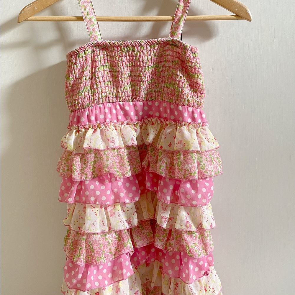 Justice girls pink ruffle tiered spring dress